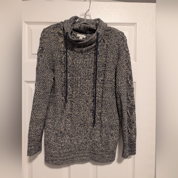 L.L. Bean Charcoal and Cream Cowl Neck Sweater - Picture 1 of 2